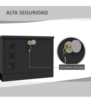 Buzón Exterior de Metal de Pared Correo Cerradura y 2 Llaves Ventanas de Vista Cierre Silencioso 36,5x11,5x29 cm Negro