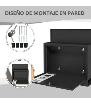 Buzón Exterior de Metal de Pared Correo Cerradura y 2 Llaves Ventanas de Vista Cierre Silencioso 36,5x11,5x29 cm Negro