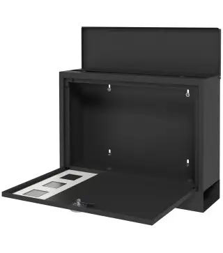 Buzón Exterior de Metal de Pared Correo Cerradura y 2 Llaves Ventanas de Vista Cierre Silencioso 36,5x11,5x29 cm Negro