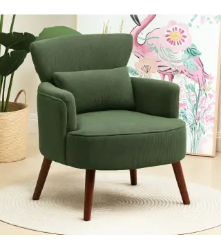 Sillón Relax Sofá Individual de Pana con Cojín Reposabrazos Patas de Madera para Dormitorio Oficina Verde