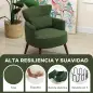 Sillón Relax Sofá Individual de Pana con Cojín Reposabrazos Patas de Madera para Dormitorio Oficina Verde