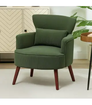 Sillón Relax Sofá Individual de Pana con Cojín Reposabrazos Patas de Madera para Dormitorio Oficina Verde