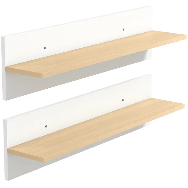 Set de 2 Estantes de Pared Flotantes de 80 cm para Sala de Estar Entrada Dormitorio Carga 3 kg Blanco y Natural