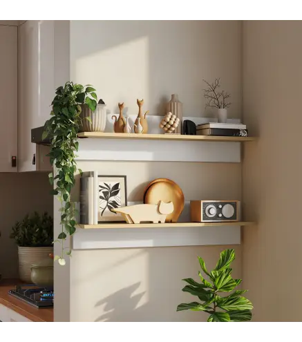 Set de 2 Estantes de Pared Flotantes de 80 cm para Sala de Estar Entrada Dormitorio Carga 3 kg Blanco y Natural