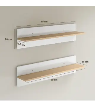 Set de 2 Estantes de Pared Flotantes de 80 cm para Sala de Estar Entrada Dormitorio Carga 3 kg Blanco y Natural