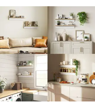 Set de 2 Estantes de Pared Flotantes de 80 cm para Sala de Estar Entrada Dormitorio Carga 3 kg Blanco y Natural