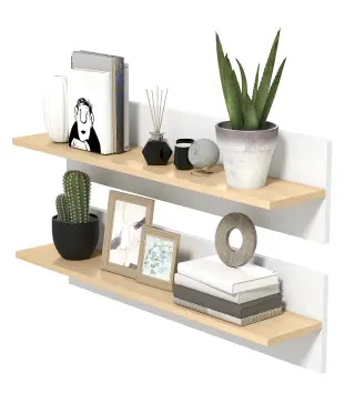 Set de 2 Estantes de Pared Flotantes de 80 cm para Sala de Estar Entrada Dormitorio Carga 3 kg Blanco y Natural