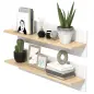 Set de 2 Estantes de Pared Flotantes de 80 cm para Sala de Estar Entrada Dormitorio Carga 3 kg Blanco y Natural