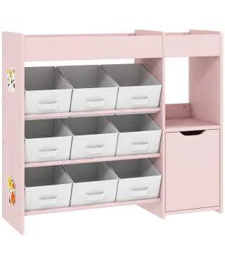 Organizador Infantil con Compartimentos 9 Cestas Extraíbles y Láminas de Pegatinas 92x30x80 cm Rosa