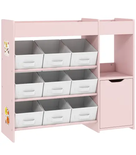 Organizador Infantil con Compartimentos 9 Cestas Extraíbles y Láminas de Pegatinas 92x30x80 cm Rosa