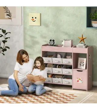 Organizador Infantil con Compartimentos 9 Cestas Extraíbles y Láminas de Pegatinas 92x30x80 cm Rosa