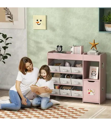 Organizador Infantil con Compartimentos 9 Cestas Extraíbles y Láminas de Pegatinas 92x30x80 cm Rosa