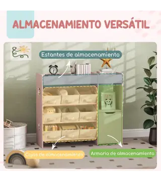 Organizador Infantil con Compartimentos 9 Cestas Extraíbles y Láminas de Pegatinas 92x30x80 cm Rosa