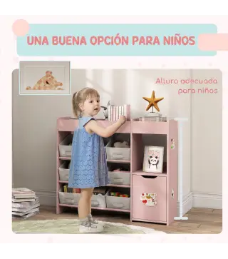 Organizador Infantil con Compartimentos 9 Cestas Extraíbles y Láminas de Pegatinas 92x30x80 cm Rosa