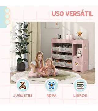 Organizador Infantil con Compartimentos 9 Cestas Extraíbles y Láminas de Pegatinas 92x30x80 cm Rosa