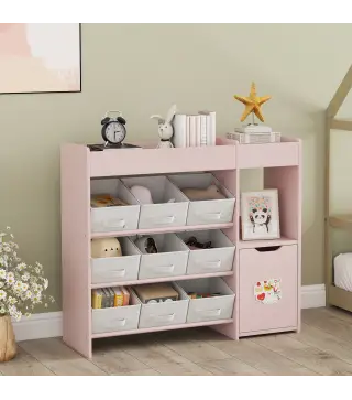 Organizador Infantil con Compartimentos 9 Cestas Extraíbles y Láminas de Pegatinas 92x30x80 cm Rosa