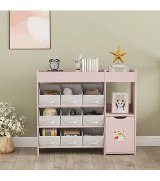 Organizador Infantil con Compartimentos 9 Cestas Extraíbles y Láminas de Pegatinas 92x30x80 cm Rosa