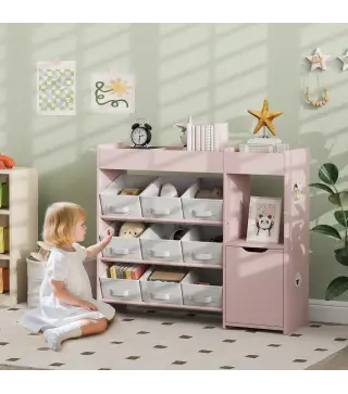 Organizador Infantil con Compartimentos 9 Cestas Extraíbles y Láminas de Pegatinas 92x30x80 cm Rosa