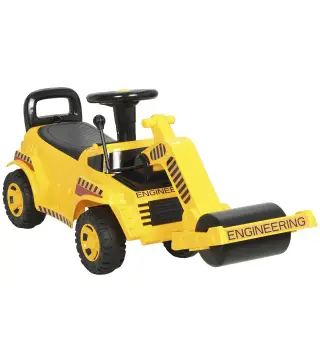 Tractor Correpasillos Juguete con Rodillo Delantero Elevable Apisonadora sin Pedales Claxon y Almacenaje Amarillo
