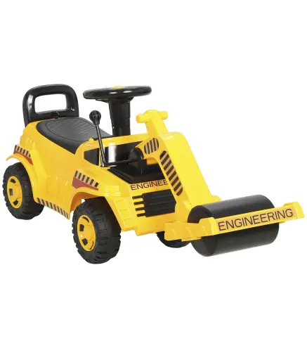 Tractor Correpasillos Juguete con Rodillo Delantero Elevable Apisonadora sin Pedales Claxon y Almacenaje Amarillo