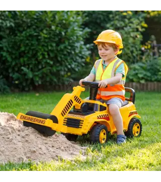Tractor Correpasillos Juguete con Rodillo Delantero Elevable Apisonadora sin Pedales Claxon y Almacenaje Amarillo