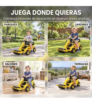 Tractor Correpasillos Juguete con Rodillo Delantero Elevable Apisonadora sin Pedales Claxon y Almacenaje Amarillo