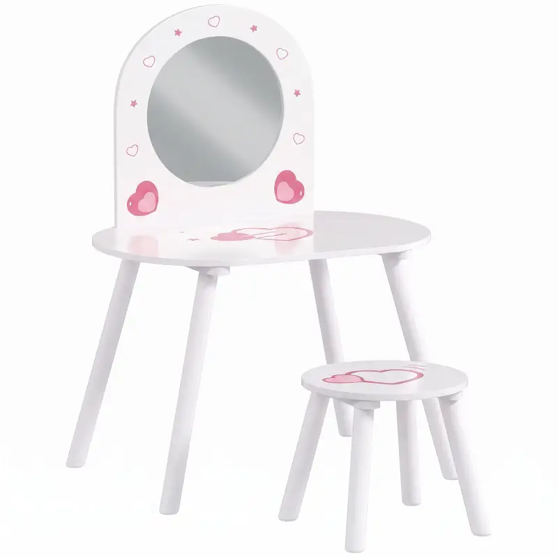 Tocador Infantil con Taburete y Espejo Tocador para Niñas con Dibujos de Corazones para Niños y Niñas de 3-6 Años Blanco Tocador Infantil con Taburete y Espejo Tocador para Niñas con Dibujos de Corazones para Niños y Niñas de 3-6 Años Blanco