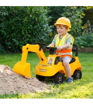 Excavadora Correpasillos Juguete con Bocina de Aire, Excavadora sin Pedales, Brazo Excavador, Almacenaje Bajo Asiento, para Niño