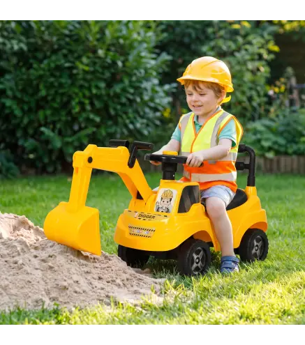 Excavadora Correpasillos Juguete con Bocina de Aire, Excavadora sin Pedales, Brazo Excavador, Almacenaje Bajo Asiento, para Niño