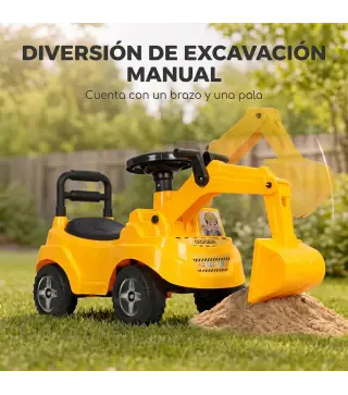 Excavadora Correpasillos Juguete con Bocina de Aire, Excavadora sin Pedales, Brazo Excavador, Almacenaje Bajo Asiento, para Niño