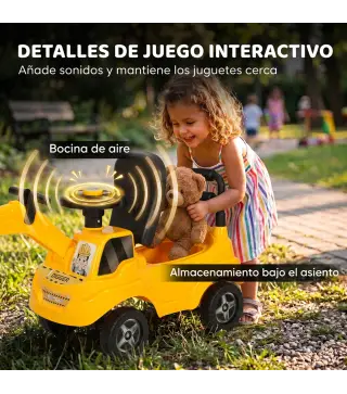 Excavadora Correpasillos Juguete con Bocina de Aire, Excavadora sin Pedales, Brazo Excavador, Almacenaje Bajo Asiento, para Niño