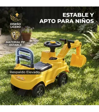 Excavadora Correpasillos Juguete con Bocina de Aire, Excavadora sin Pedales, Brazo Excavador, Almacenaje Bajo Asiento, para Niño