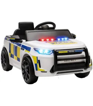 Coche Eléctrico para Niños de Policía 12V Mando a Distancia 2,4 G 2 Motores Arranque Suave Sirena Luces Música Blanco
