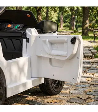 Coche Eléctrico para Niños de Policía 12V Mando a Distancia 2,4 G 2 Motores Arranque Suave Sirena Luces Música Blanco