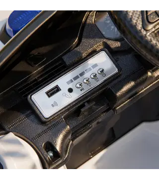 Coche Eléctrico para Niños de Policía 12V Mando a Distancia 2,4 G 2 Motores Arranque Suave Sirena Luces Música Blanco