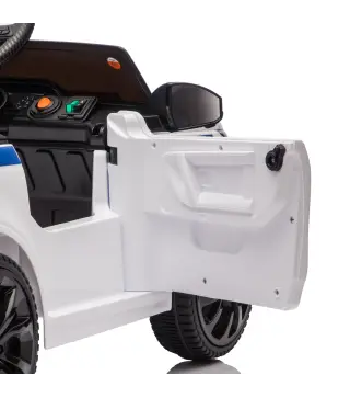 Coche Eléctrico para Niños de Policía 12V Mando a Distancia 2,4 G 2 Motores Arranque Suave Sirena Luces Música Blanco