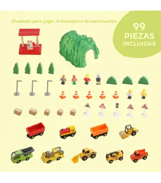 Tren de Juguete de Madera de 91 Piezas Circuito de Tren con Grúa Vías con Sonidos Vehículos Juguete para Niños 3+ Años