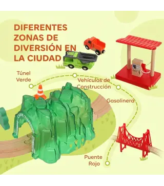 Tren de Juguete de Madera de 91 Piezas Circuito de Tren con Grúa Vías con Sonidos Vehículos Juguete para Niños 3+ Años