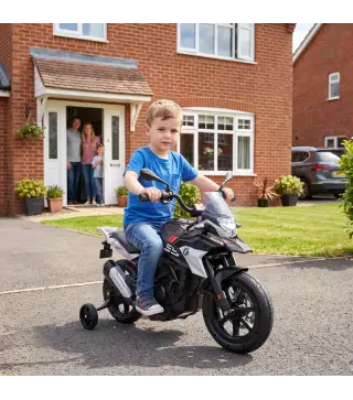 Moto Eléctrica para Niños Licencia BMW G310 GS 12V con 2 Ruedas Auxiliares Arranque Suave 3-6 km/h 3-8 Años Negro