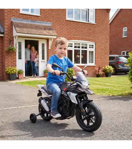 Moto Eléctrica para Niños Licencia BMW G310 GS 12V con 2 Ruedas Auxiliares Arranque Suave 3-6 km/h 3-8 Años Negro