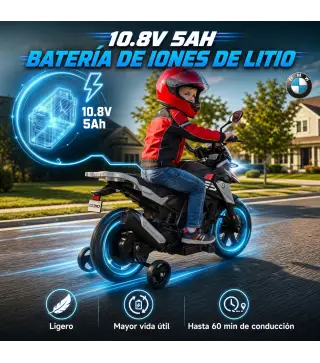 Moto Eléctrica para Niños Licencia BMW G310 GS 12V con 2 Ruedas Auxiliares Arranque Suave 3-6 km/h 3-8 Años Negro
