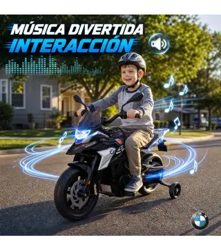 Moto Eléctrica para Niños Licencia BMW G310 GS 12V con 2 Ruedas Auxiliares Arranque Suave 3-6 km/h 3-8 Años Negro