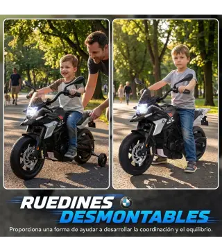 Moto Eléctrica para Niños Licencia BMW G310 GS 12V con 2 Ruedas Auxiliares Arranque Suave 3-6 km/h 3-8 Años Negro