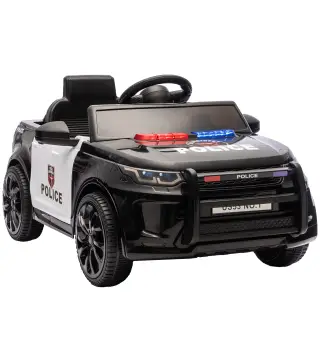 Coche Eléctrico para Niños de Policía 12V Mando a Distancia 2,4 G 2 Motores Arranque Suave Sirena Luces Música Negro