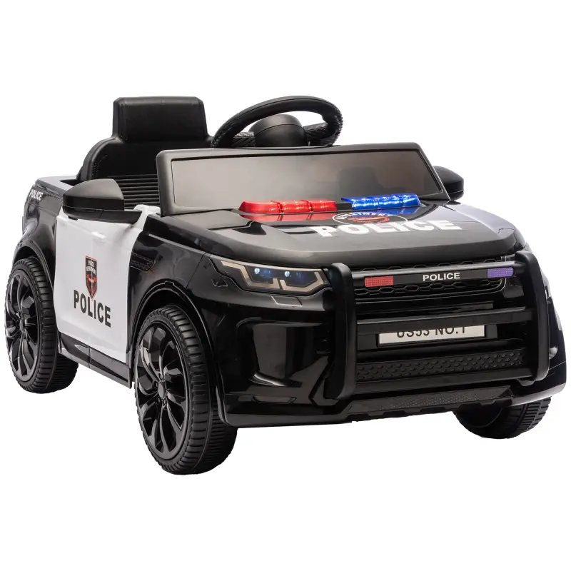 Coche Eléctrico para Niños de Policía 12V Mando a Distancia 2,4 G 2 Motores Arranque Suave Sirena Luces Música Negro