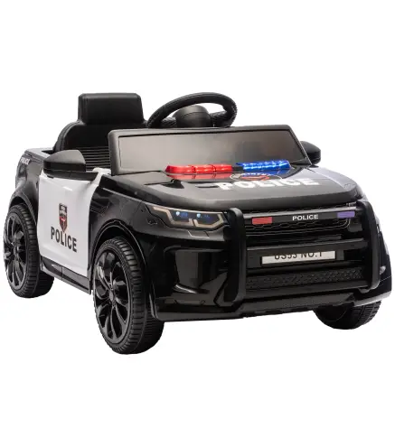 Coche Eléctrico para Niños de Policía 12V Mando a Distancia 2,4 G 2 Motores Arranque Suave Sirena Luces Música Negro