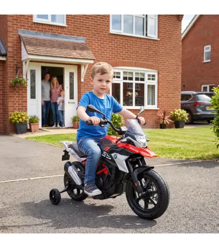 Moto Eléctrica para Niños Licencia BMW G310 GS 12V con 2 Ruedas Auxiliares Arranque Suave 3-6 km/h 3-8 Años Rojo