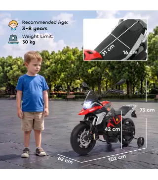 Moto Eléctrica para Niños Licencia BMW G310 GS 12V con 2 Ruedas Auxiliares Arranque Suave 3-6 km/h 3-8 Años Rojo