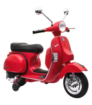 Moto Eléctrica Niños 12V Vespa PX150 Ruedas Auxiliares 2 Motores Suspensión Trasera Música Faros 3 km/h 3-6 Años Rojo