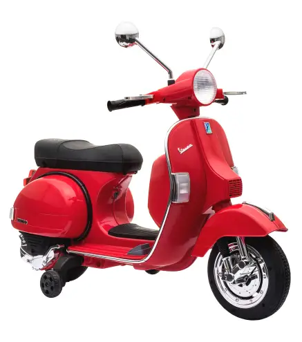 Moto Eléctrica Niños 12V Vespa PX150 Ruedas Auxiliares 2 Motores Suspensión Trasera Música Faros 3 km/h 3-6 Años Rojo